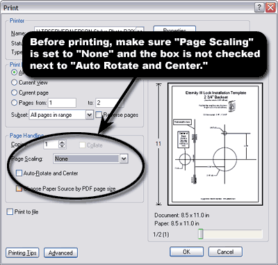 Before printing, make sure "page scaling" is set to "None" and the box is not checked next to "Auto Rotate and Center."